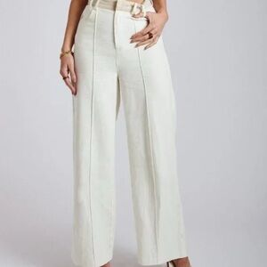 Meshki Cream Wide-Leg Pants with Tailored Waistband